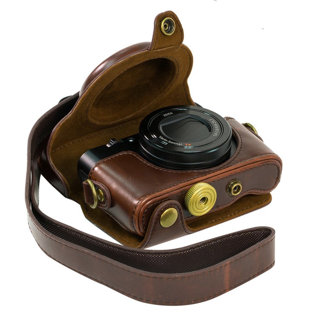 ENJOY-UNIQUE PU Leather Camera Bag Case Cover For Sony RX100 RX100II RX100III RX100IV RX100VII RX100VIII M3 M5 M6 M7 DSC-RX100 III RX100M3 With Shoulder Strap Camera Bags-New