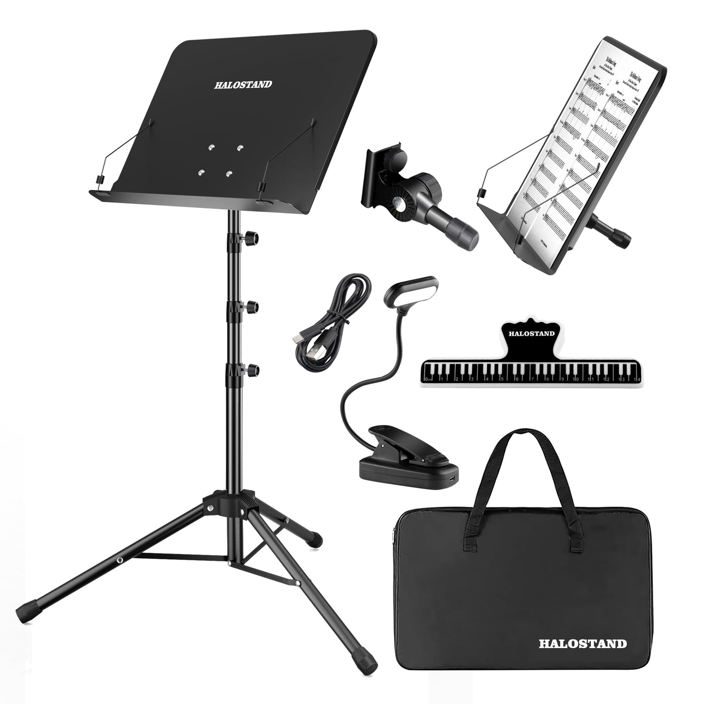 5 in 1 Dual-use Sheet Music Stand & Desktop Book Stand, Height Adjustable from 23.6-59 in, Folding Music Stand with Portable Car