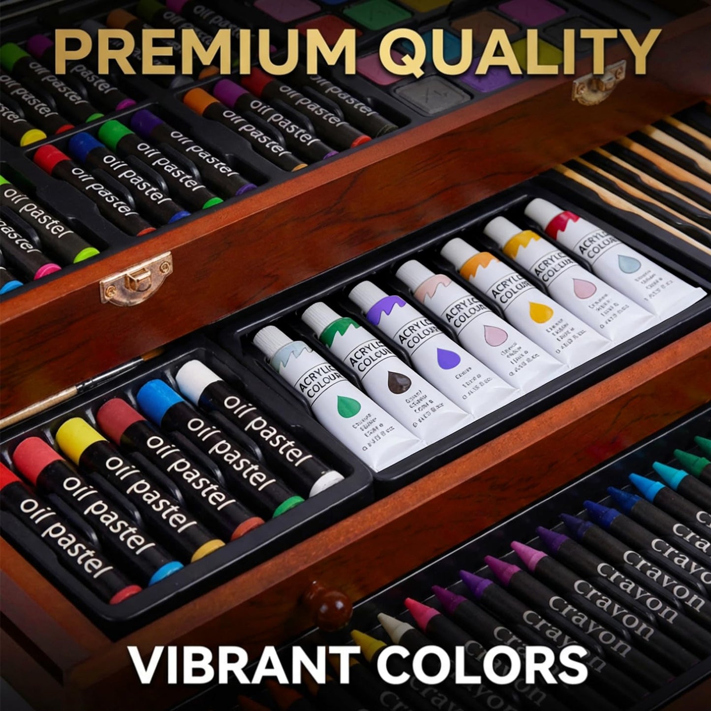 TMOL Art Supplies, 175-Pack Deluxe Art Set Drawing Painting Kit with 2 Drawing Pads, Acrylic Paints, Colored Pencils, Crayons, Art Kit in Wooden Case, Gift for Artist, Adults, Teens and Kids