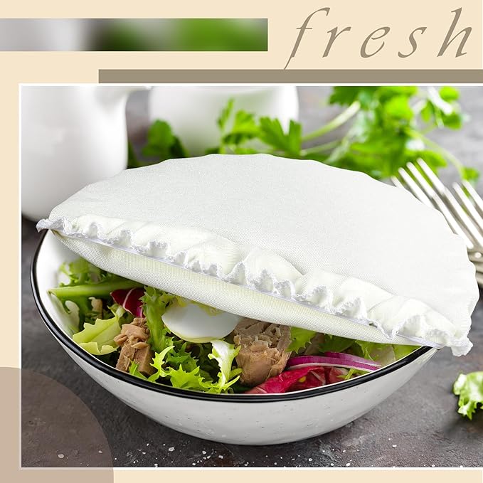 Patelai 10 Pcs Bowl Covers Reusable in 5 Size Stretch Cloth Fabric Elastic Food Storage Bowl Covers Bread Sourdough Lids for Proofing Food Fruits Leftover(White,Ivory Style)