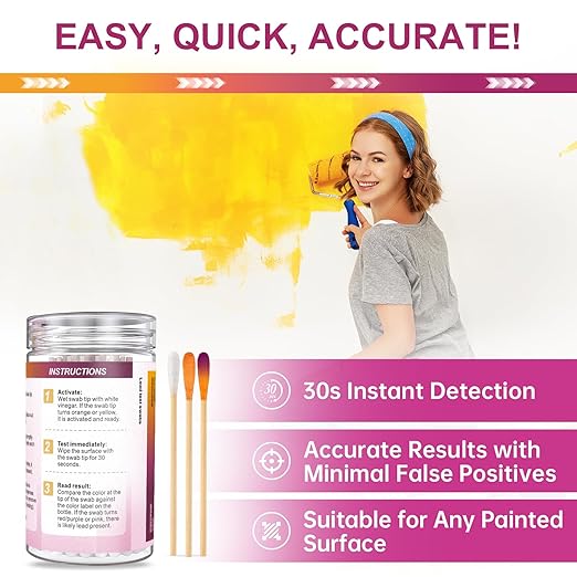 AAwipes Lead Test Kit 80 Swabs Enhanced Lead Testing Formulation at Home Lead Paint Test Kit Testing for Dishes Paint Cups Ceramics and All Surfaces - Quick Results in 30s Lead Detector (80)