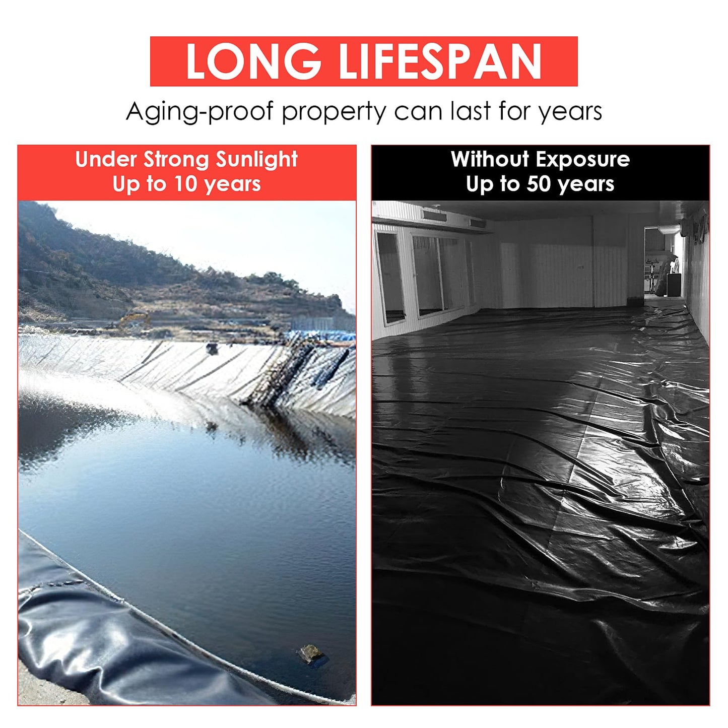 MERXENG 10x15 Ft Pond Liner, 45 Mil Thickness, Pliable & Durable Epdm Material, Easy Cutting & Uv Resistant, for Fish or Koi, Features, Waterfall Base, Fountains and Water Gardens