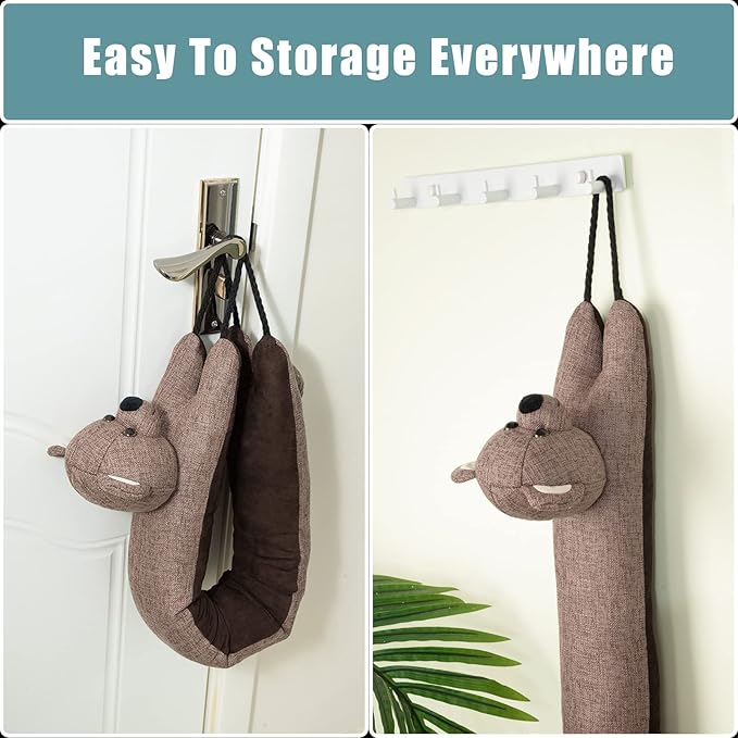 Marwood Under Door Draft Stopper Decorative Wind Stopper 38 inch for Door & Window, Weighted Animal Air Draft Stopper Snake Noise Blocker for Bottom of Door with Hanging Loops - Bear