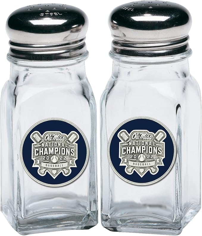 Heritage Pewter Ole Miss Baseball Champions Salt and Pepper Shaker Set of 2 Bottles | Expertly Crafted Pewter Glass