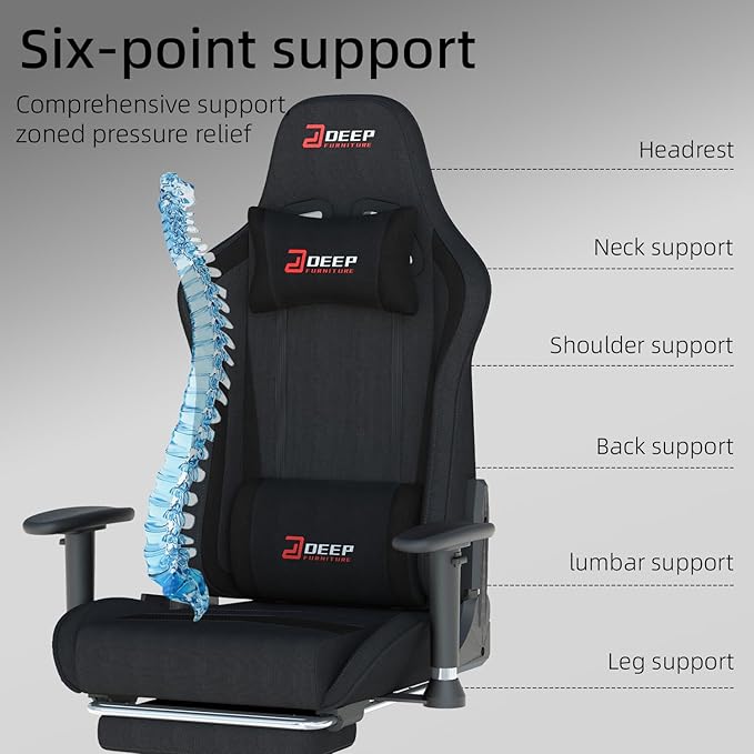 Fabric Gaming Chair, Skin-Friendly and Breathable, Manufactured by A Reputable Manufacturer, Safe and Stable, Specially Designed for Gaming.with Footrest Mg(1005-Black)