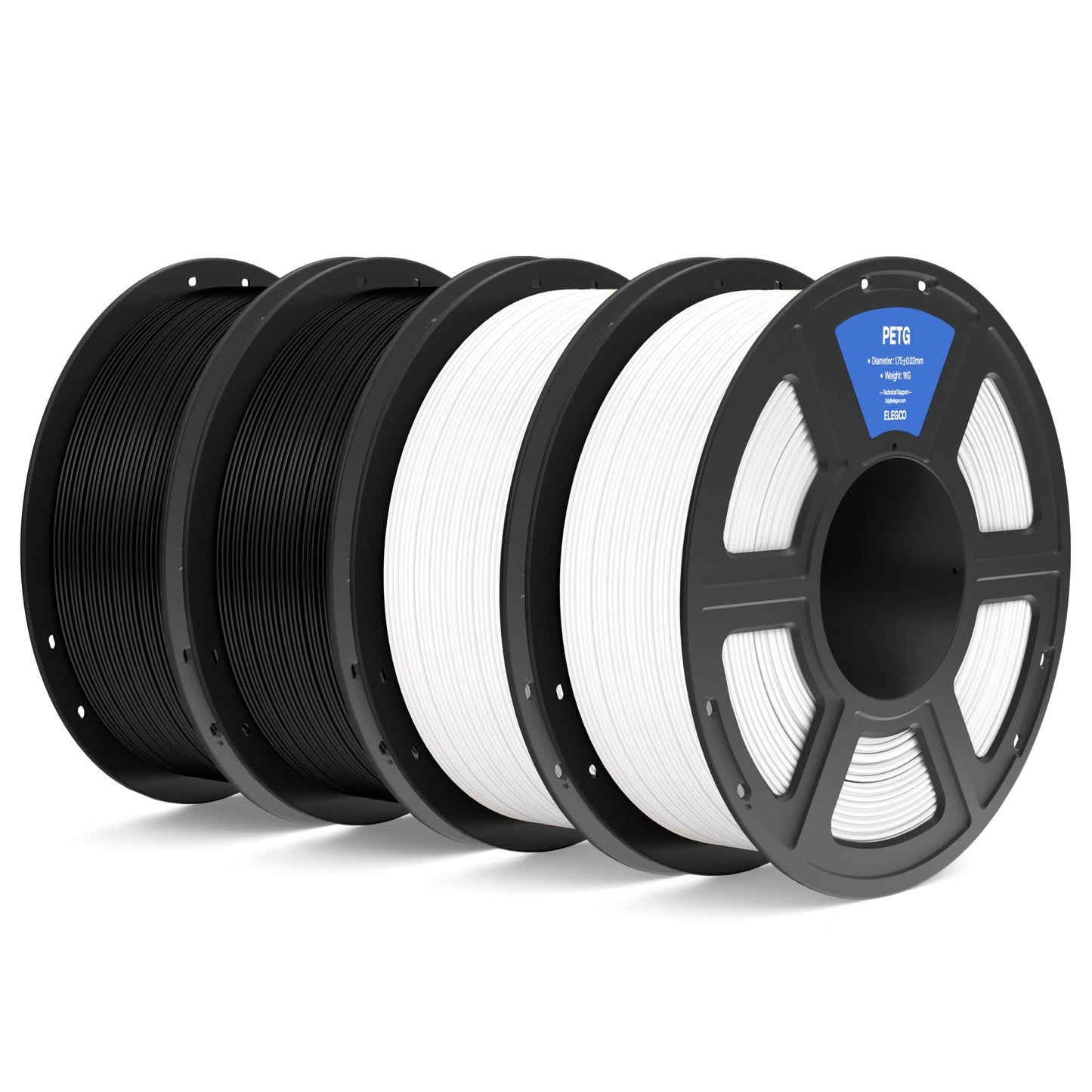 ELEGOO PETG Filament 1.75mm Black & White 4KG, 3D Printer Filament Dimensional Accuracy +/- 0.02 mm, 4pcs 1kg Spool(2.2lbs) Fits
