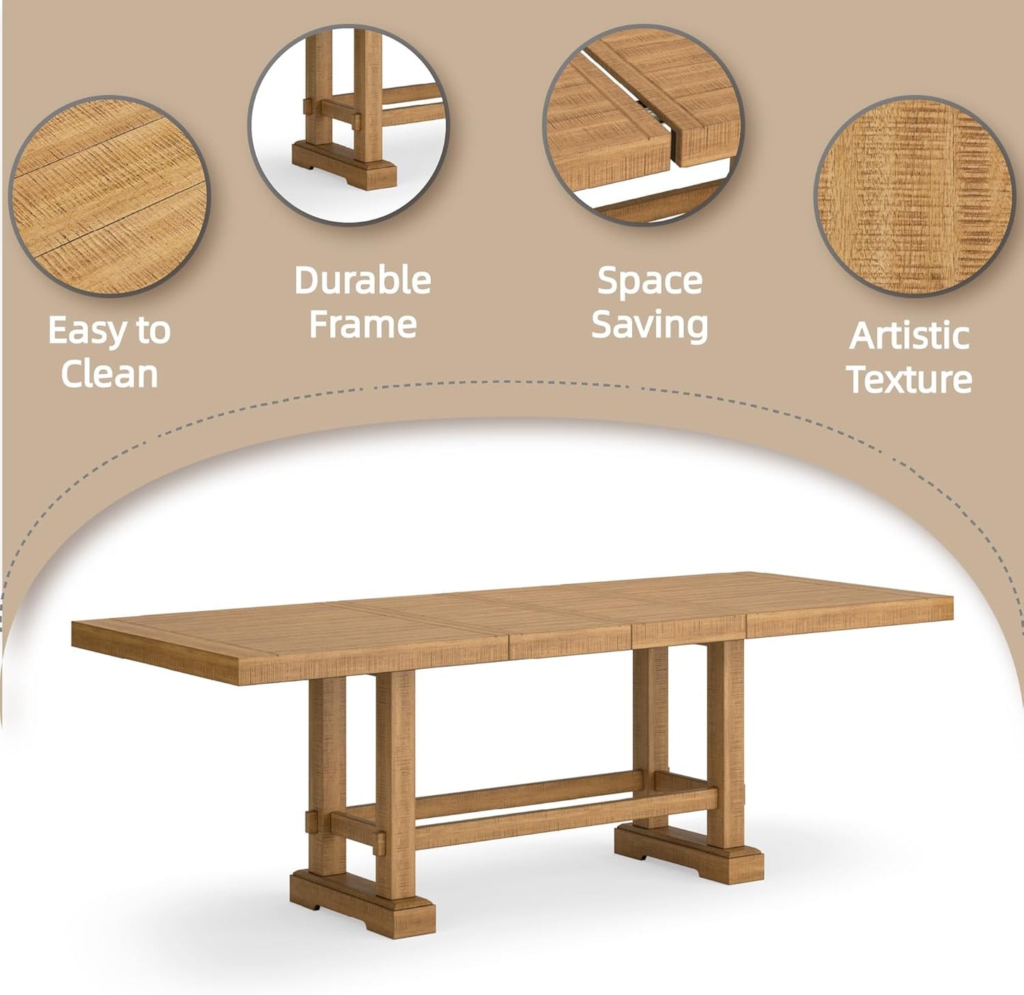 Signature Design by Ashley Havonplane Rustic Distressed Counter Height Dining Extension Table with Removable Center Leaf and Double Trestle Base, Light Brown