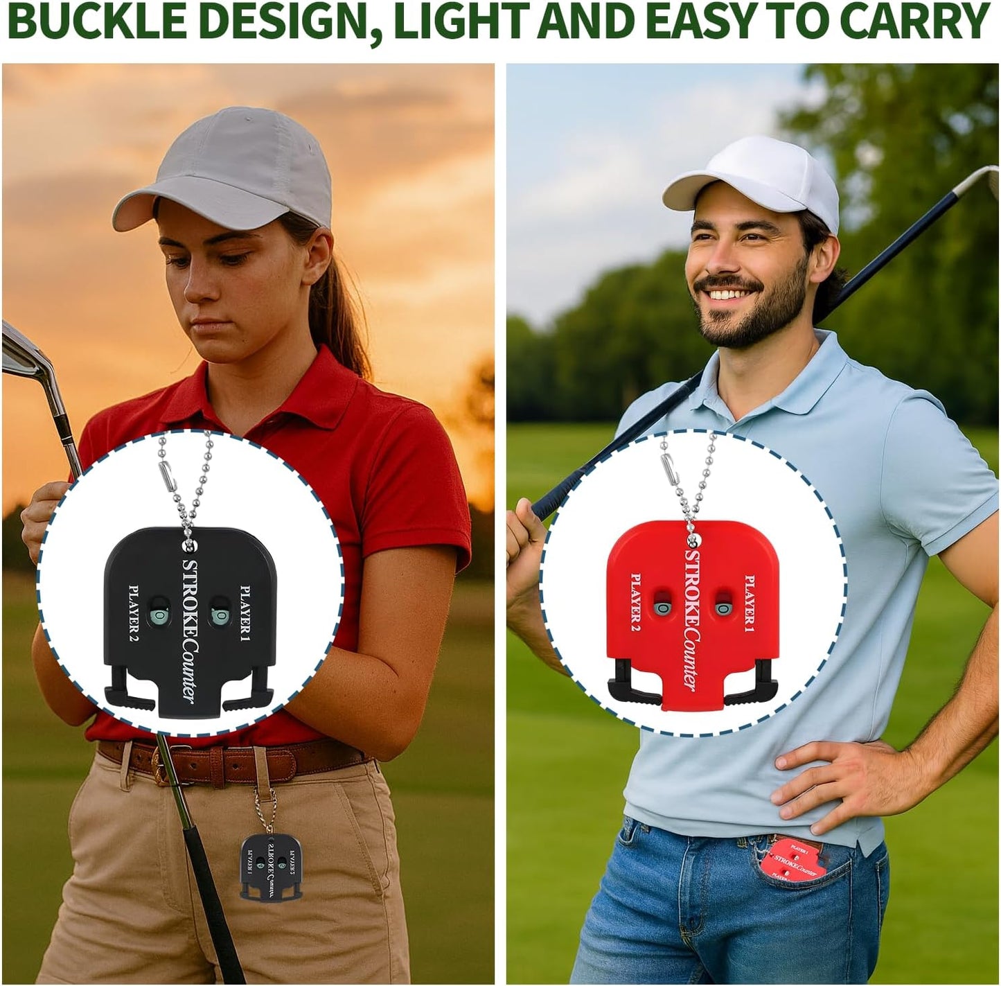 Mini Golf Stroke Counter Clicker,Dual Dial Scorekeeper Tool for 2 Players with Keychain, 2-Digit Manual Reset, Portable Golf Score Tracker for Game Scorekeeper,Golf Tournaments