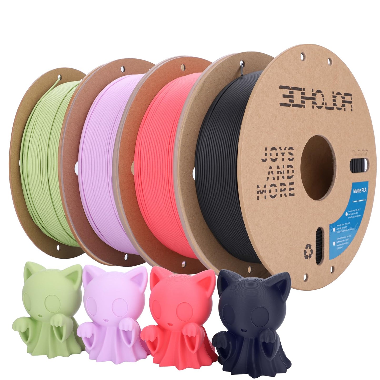 3DHoJor Matte PLA Filament 1.75mm 1kg*4 Bundle Cardboard Spool PLA Filament 1.75 PLA 3D Printing Filament, Print with Most 3D Pr