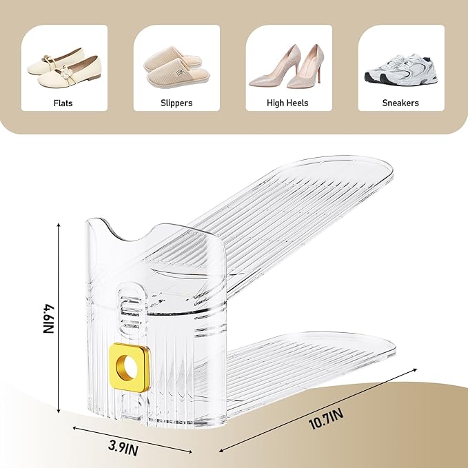 Shoe Slots Organizer for Closet, Shoe Stacker Organizer Double Layer Stack Shoes Rack, Shoe Display Shelf 50% Space Saver Storage Holder for Closet, 16 PACK