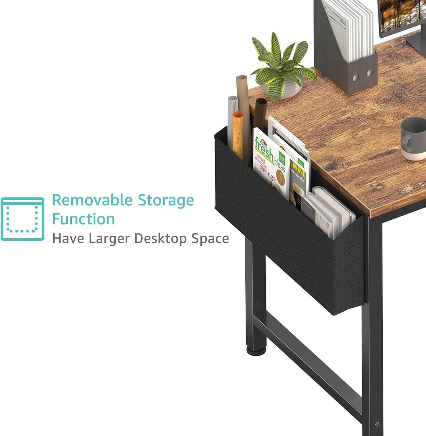 Lufeiya Gaming Desk with Power Outlet, 55 inch Teen Study Table Home Office Work Writing Computer Desks with Charging Station Outlets Built in, Brown