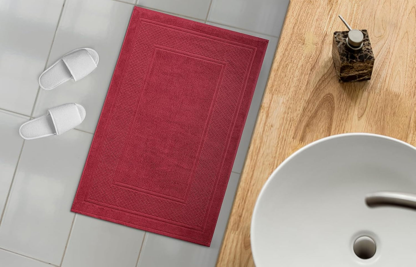 Avalon Towels Red Bath Mat - 100% Cotton Set of 2 Absorbent Bathmat - Bathroom Mats Quick Dry Bath Mats for Bathrooms (22x34 Inches)