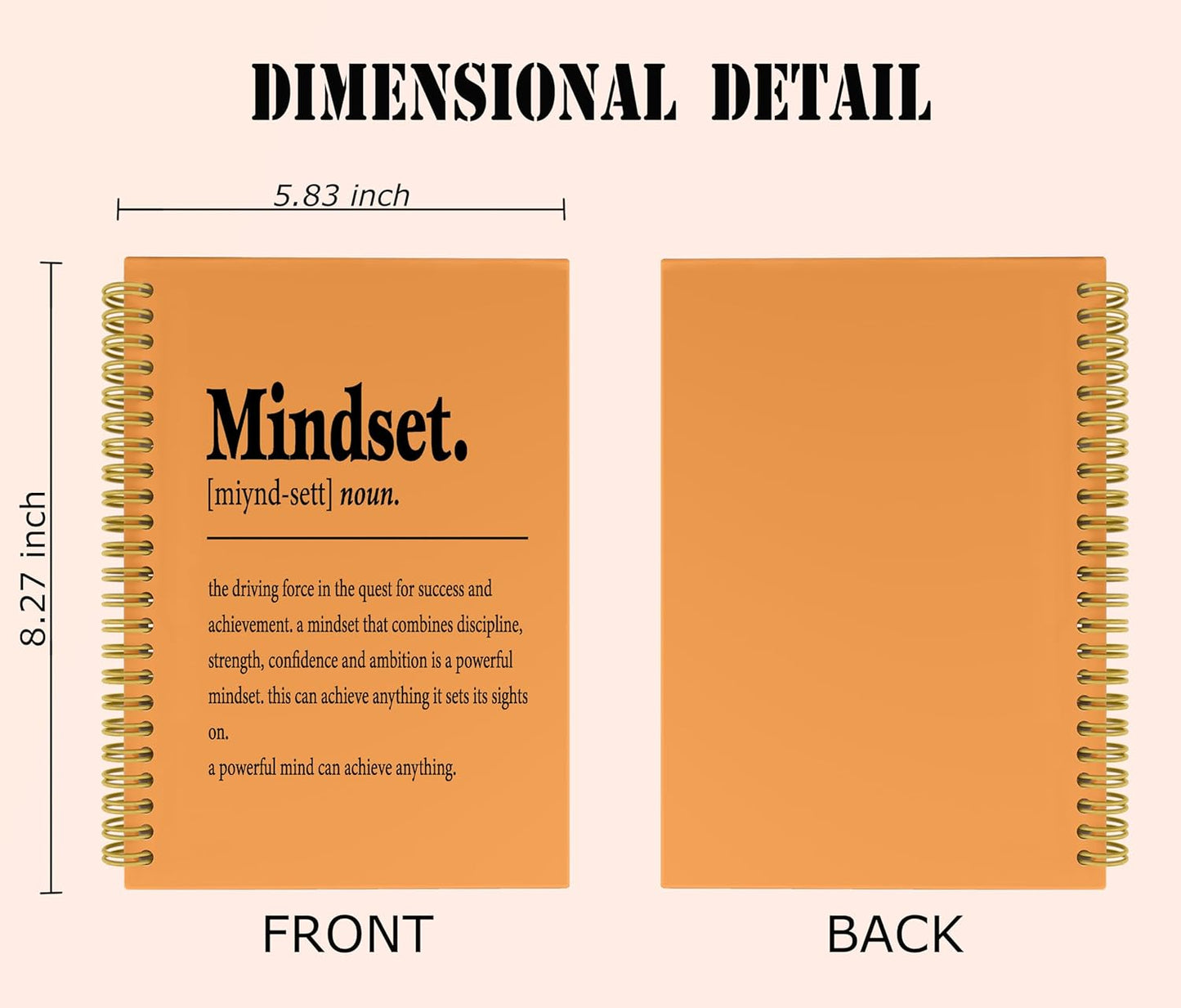 Knibeo Mindset Inspirational Notebooks Journal - Notebooks for School, 5.5×8.3 Inch Inspirational Spiral Bound Notebook with 164 Pages, College School Supplies(Orange Color)