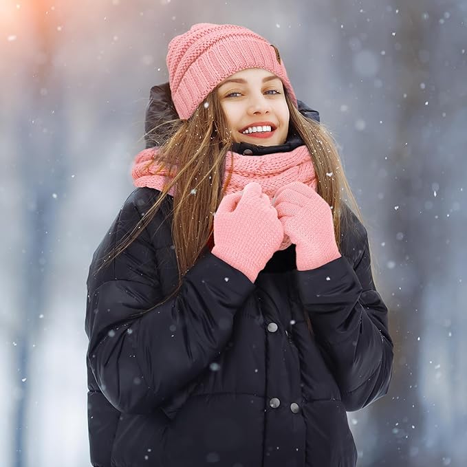 Aneco Winter Warm Sets Knitted Scarf Beanie Hat Winter Ear Warmer and Touch Screen Gloves for Men or Women