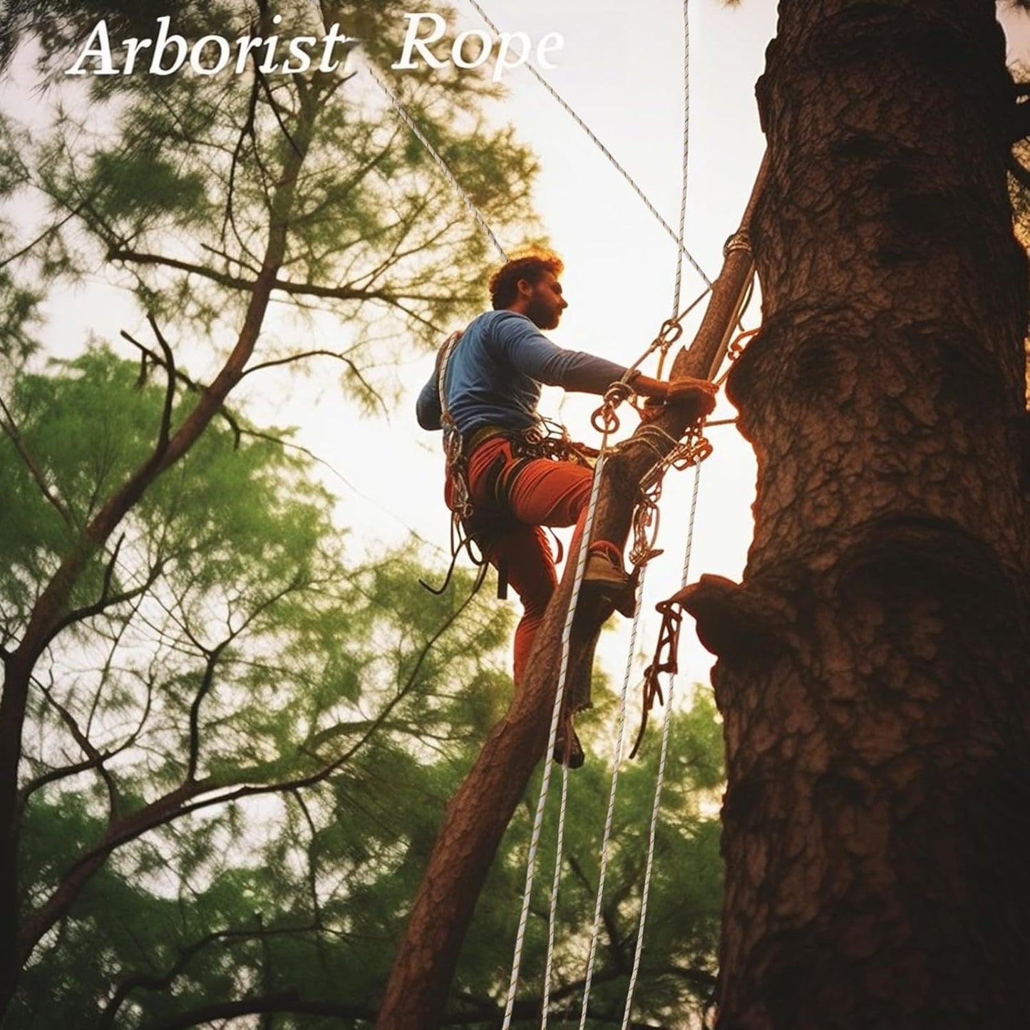 Arborist Rope Climbing Rope(1/2 Inch x 150ft) 48 Strands Bull Rope for Construction Climbing Swing Sailing