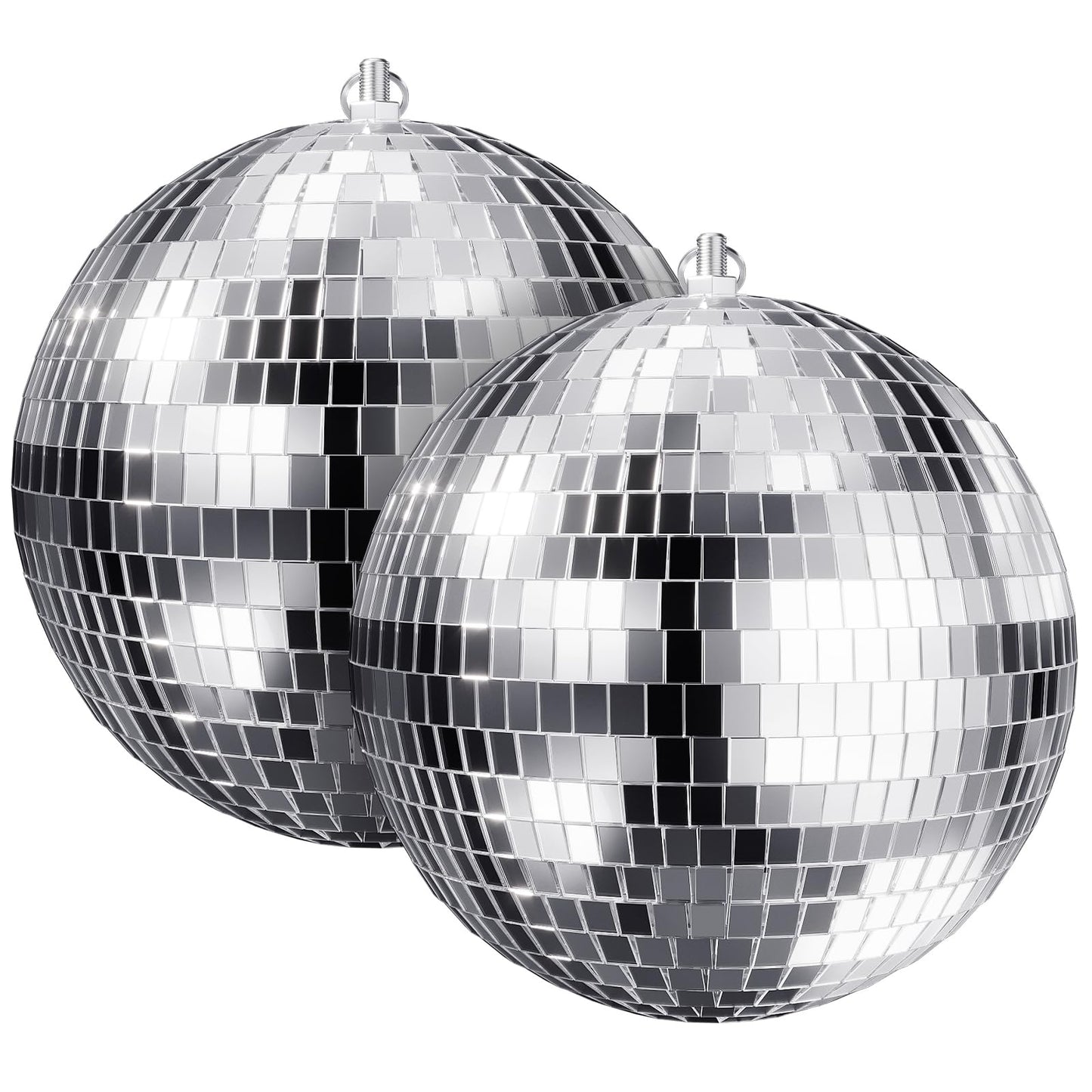 Youdepot 8-Inch Disco Ball 2-Pack - Silver Hanging Mirror Ball with String, Reflective Disco Ball Decorations for Weddings, Birt