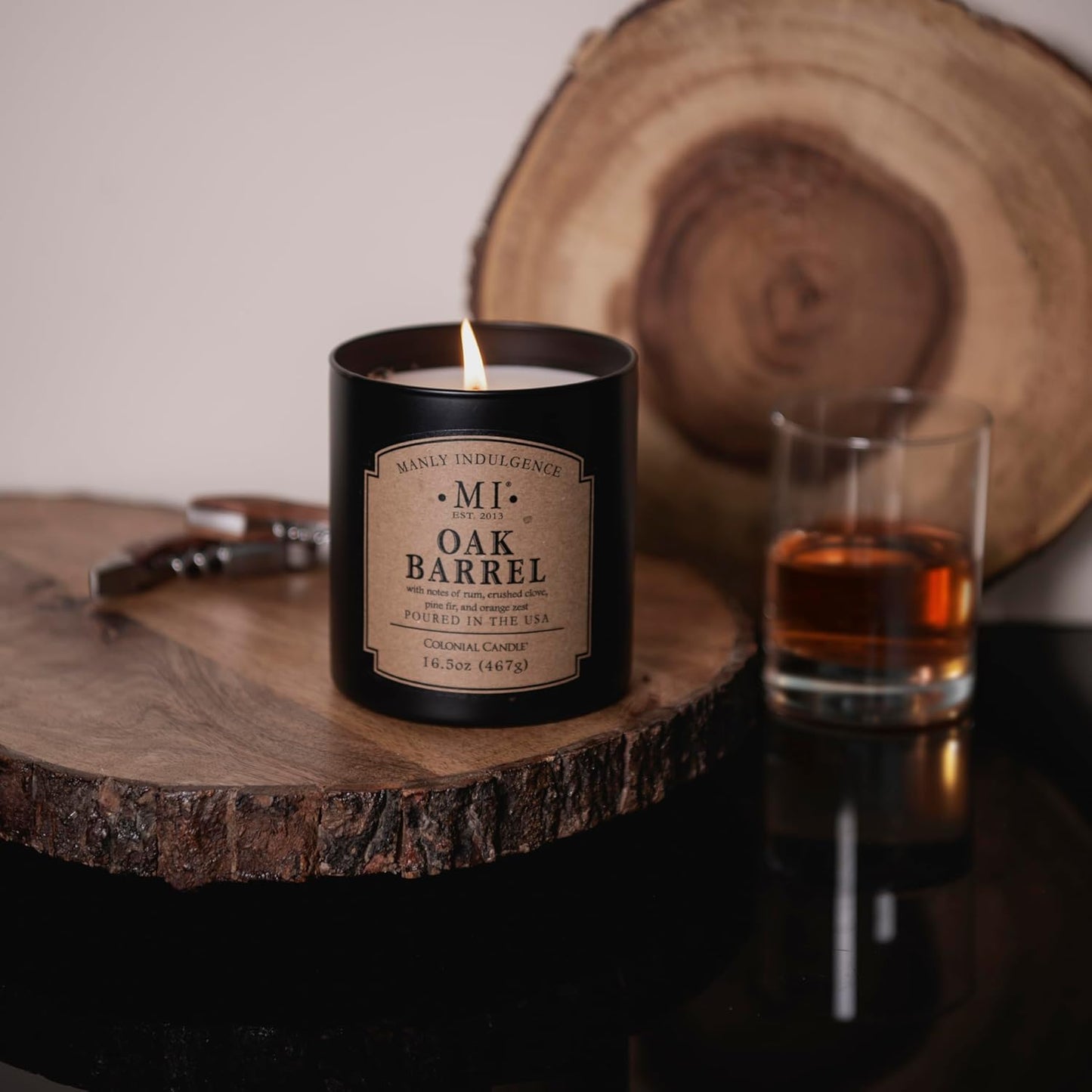Manly Indulgence Oak Barrel Scented Candles for Men, 16.5 oz Single Wick, Premium Soy Blend Wax, 60H Burn, Candles for Home Scented – Made in The USA