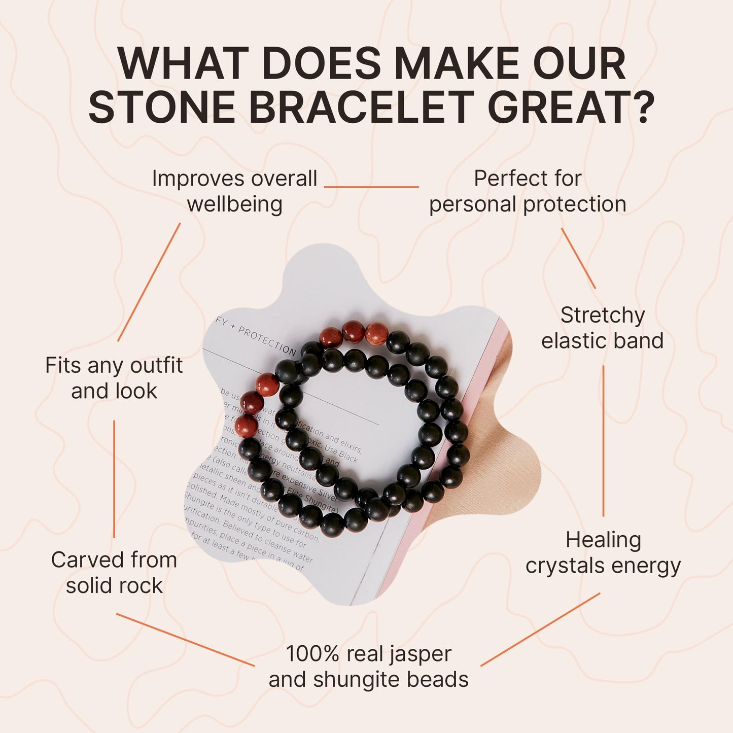 Karelian Heritage Black Shungite Beaded Bracelet, 8mm Handmade Stretchy Unisex, Crystal Healing Authentic Stone, Spiritual Chakra Balance Jewelry (Shungite & Red Jasper)