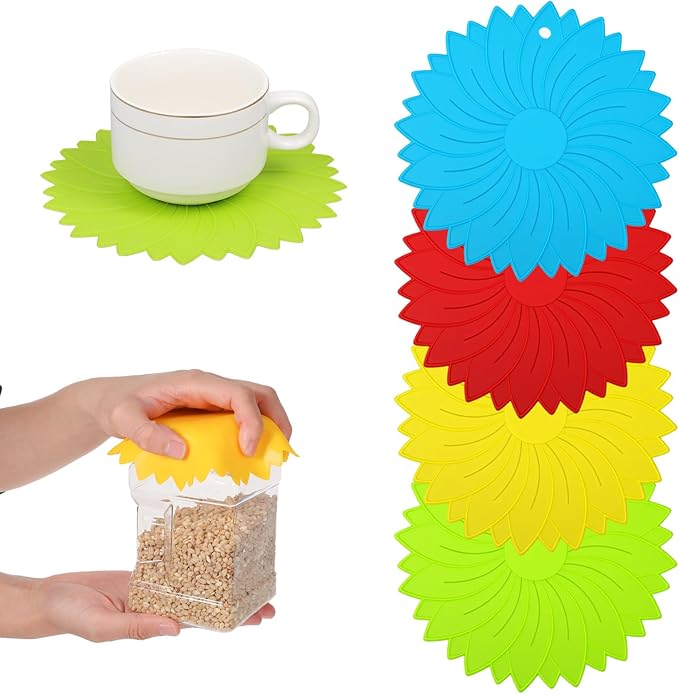 4Pcs Rubber Jar Opener Gripper Pad, 6.10 Inch Jar Openers Top Rated for Seniors, Multi Function Non Slip Jars Opener for Weak Arthritis Hands Seniors Easy Opening (4 Colors)