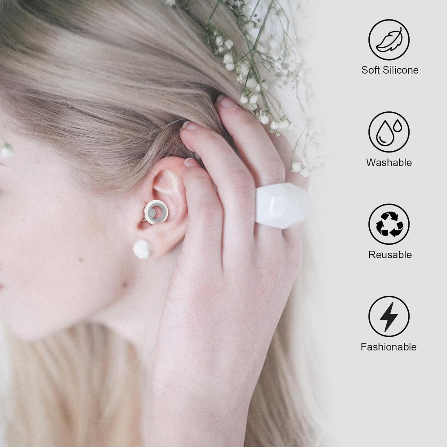 Ear Plugs for Sleeping Noise Cancelling 2 Sets, Reusable Earplugs Hearing Protection 30dB, Soft Silicone Ear Plugs for Concerts, Party, Focus - 8 Pairs Ear Tips in XS/S/M/L - White