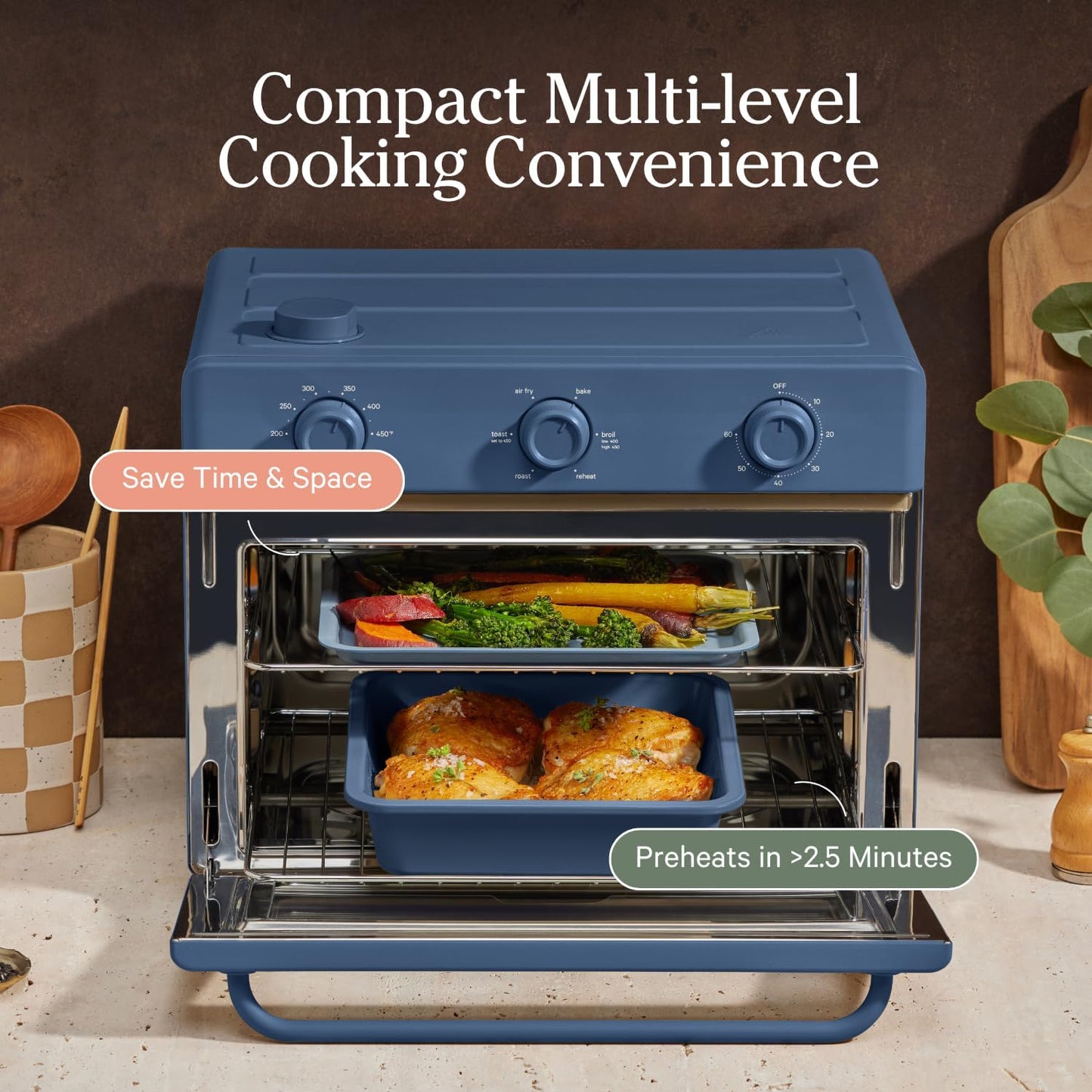 Our Place Wonder Oven Baker’s Kit – 3-Piece Toxin-Free Ceramic Nonstick Bakeware Set (8” Round, 8” Square, 6-Cup Muffin Pan) - Oven-Safe up to 450°F - Blue Salt