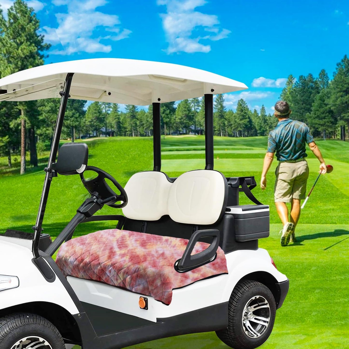 YOKYHOM Golf Cart Seat Covers, Golf Cart Seat Blanket, Bright and Unique Colors, Soft and Comfortable, Suitable for EZGO, Yamaha, Club Car and Other Two-Seat Golf Carts, 51" x 30", Red Yellow