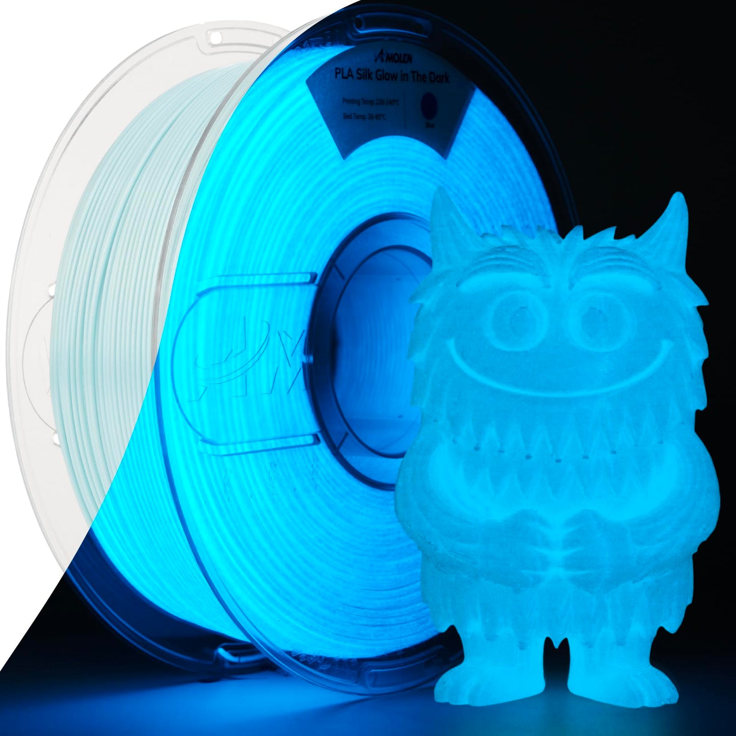 Amolen Glow in The Dark Filament Pla, Silk & Glow Blue 3D Printer Filament 1.75mm Blue, Best with UV Lamps, Dimensional Accuracy