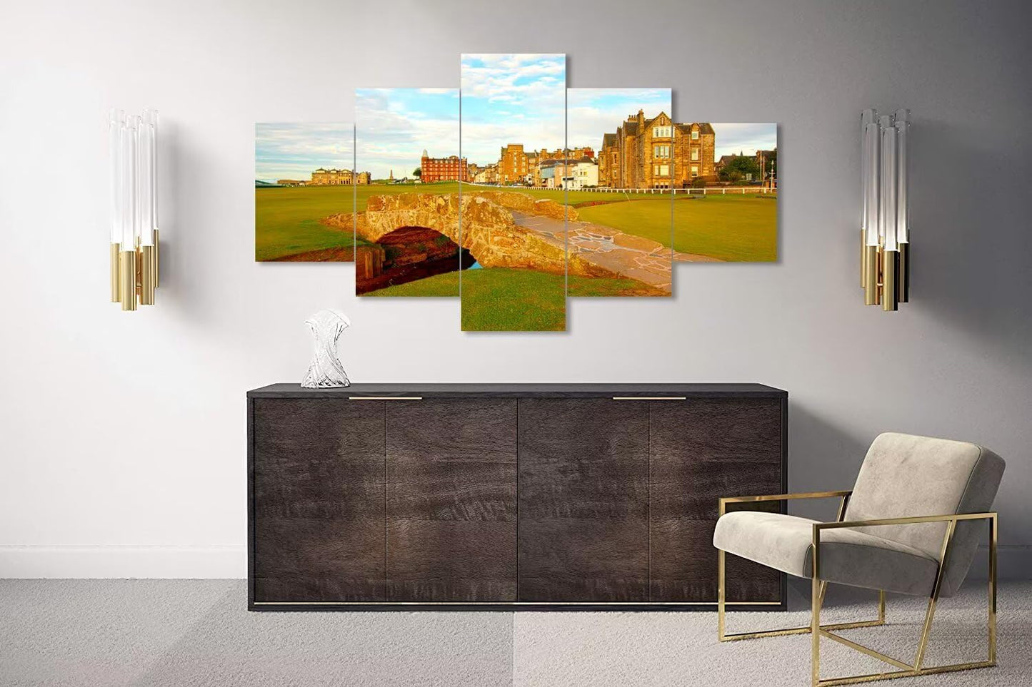 St Andrews Golf Course Wall Art for Living Room Bedroom Home Decorations St Andrews Swilcan Bridge Pictures Posters Framed Artwork Canvas Prints Ready to Hang(60''W x 32''H)