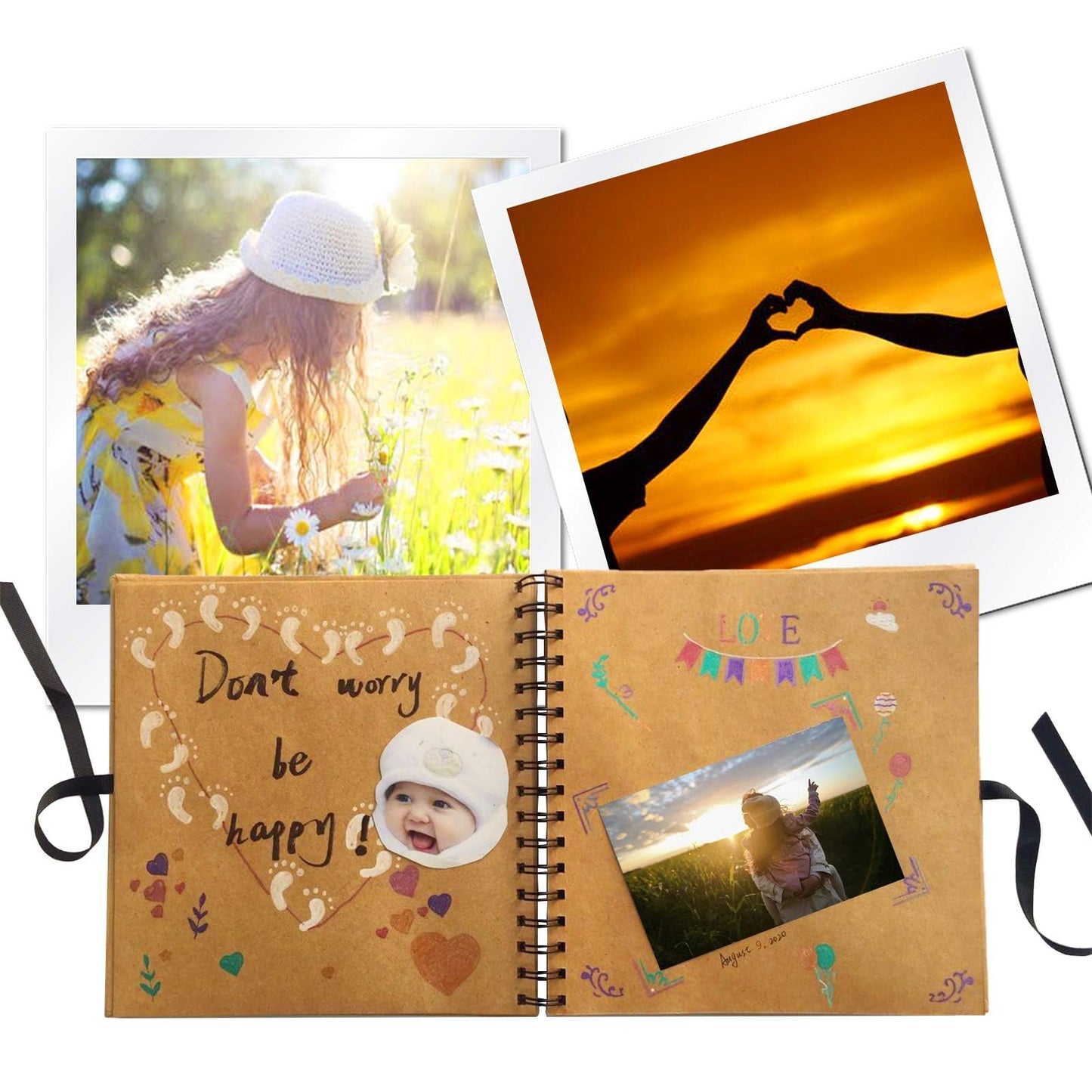 DIY Scrapbook Photo Album Kraft Paper Cover with Adhesive Pellets for Anniversary Wedding Travelling (No lettering on the cover)