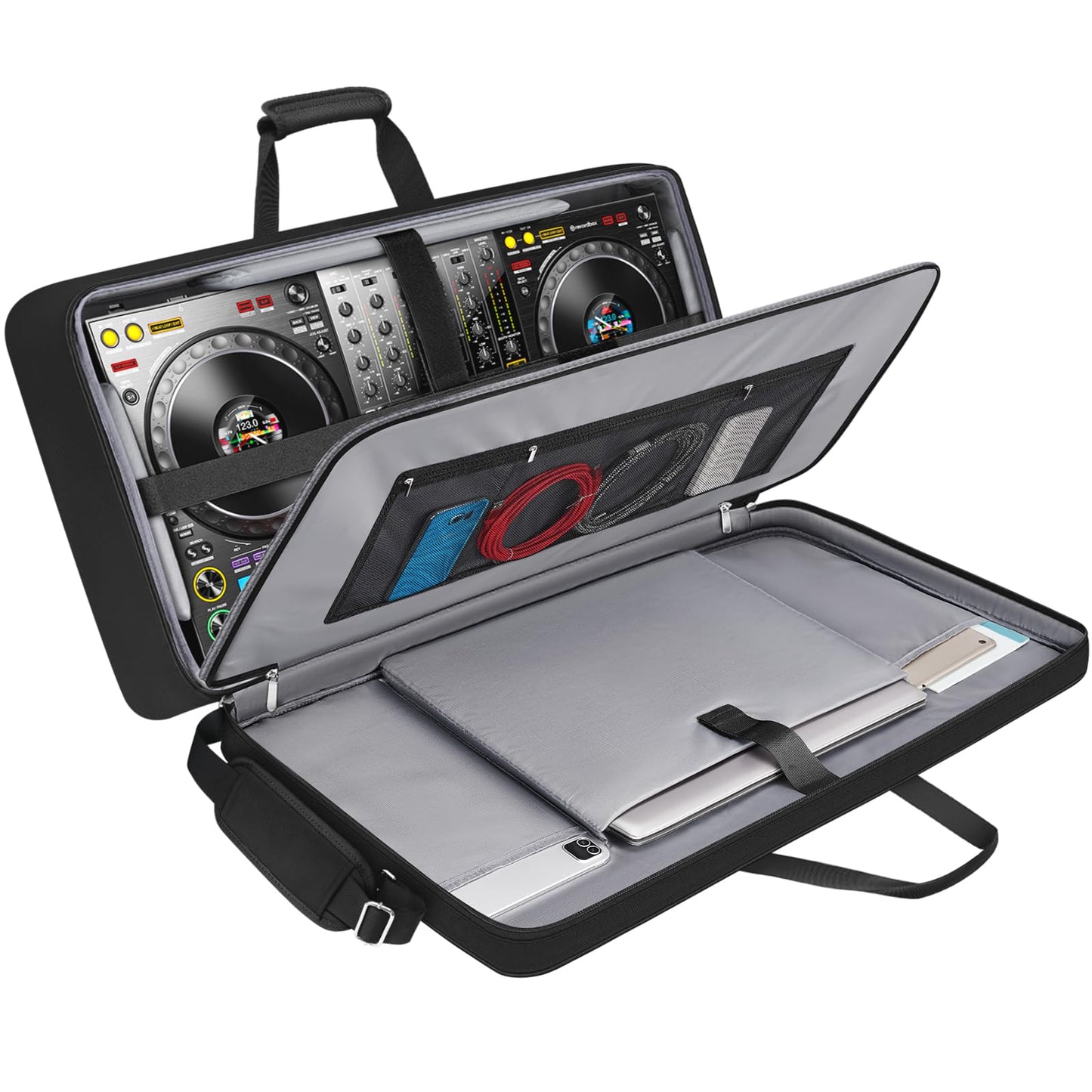 SNIGJAT DJ Controller Case for DDJ-FLX10/ DDJ-GRV6/ REV5/ REV7/ FLX6/ 1000, Padded Large DJ Controller Bag with 17.3 Laptop Comp