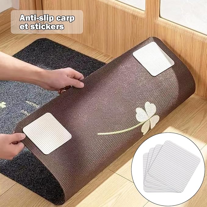 4PCS Rug Pad Grippers, Non Slip Rug Tape Grip Carpet Corner for Hardwood Floors and Tiles, Double Sided Rug Stickers Accessories for Area Rugs to Keep Area Rug Flat