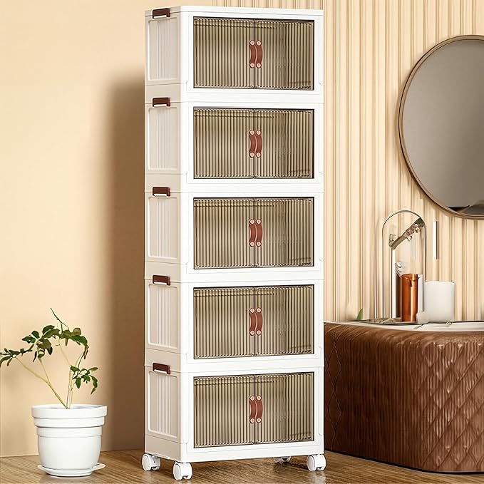 Large Storage Bins with Lids, 4-Tier Storage Bins with Wheels, Clear Plastic Stackable Organizer Boxes, 250 QT Capacity, Save Space, White (4 Tier, 23.6″)