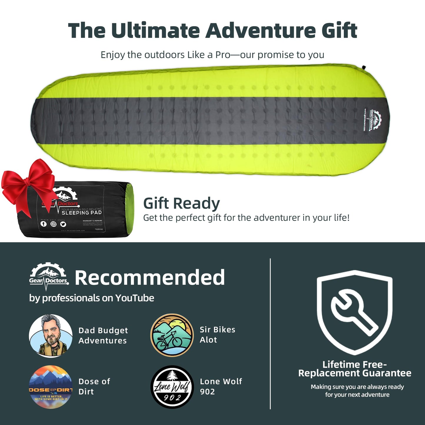 Gear Doctors Oxylus 4.3R-Value Insulated Foam Self Inflating Sleeping Pad CampingโSleeping Pad Backpacking Air MattressโCamping Mattress Self Inflating Camp Mat 4 Seasons Sleep MatโCamp/Floor/Tent/Cot