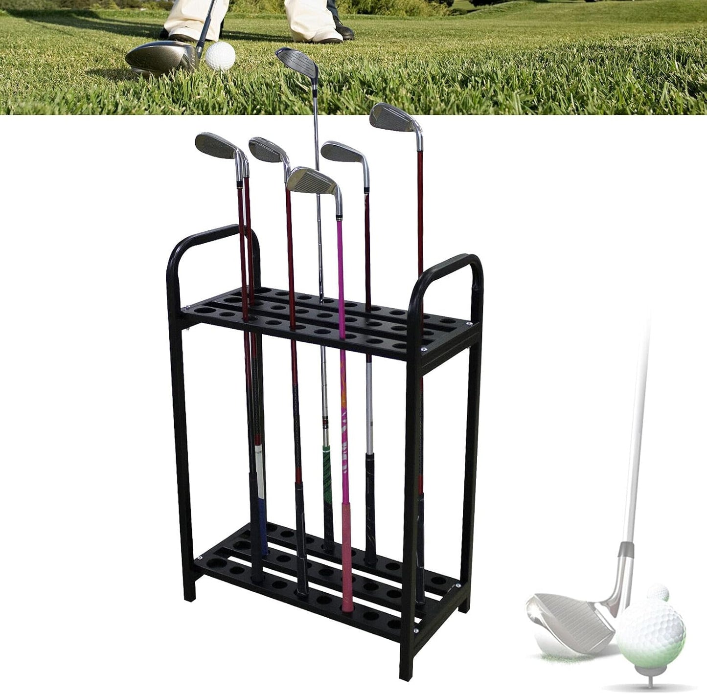 Metal Golf Club Holder Organizer - 27 Club Display Rack, Durable Golf Shelf Stand for Storage and Wall Mount