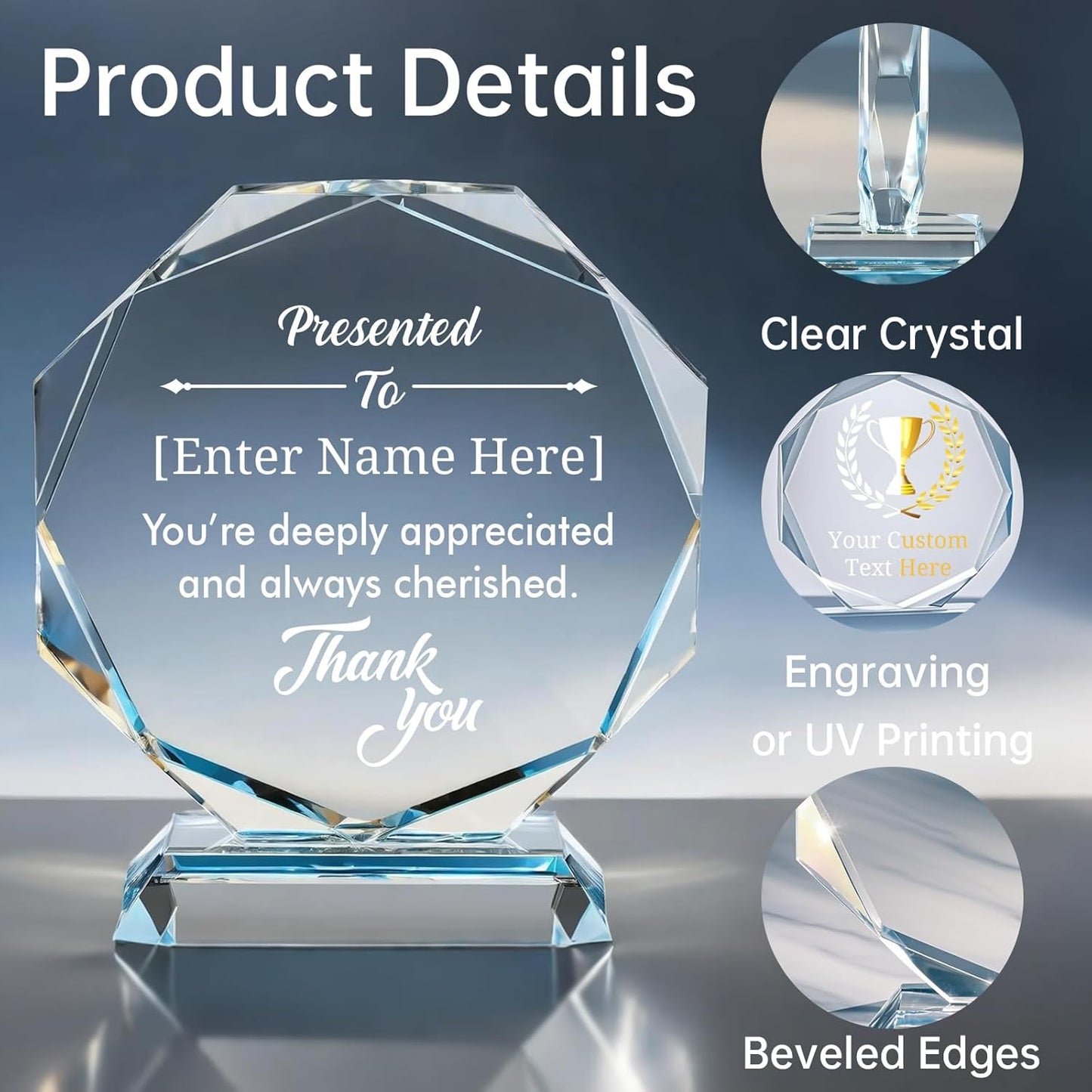 Personalized Crystal Trophy Award – Custom Awards and Trophies for Employees, Coworkers, Boss – Retirement, Farewell, Appreciation, Recognition Gifts – Custom Plaques
