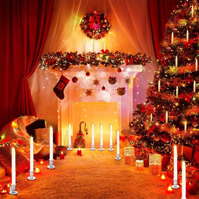 YAUNGEL Window Candles, 8 Pack LED Battery Operated Christmas Candles for Windows with Remote Electric Candle Lights with Removable Candle Holders Suction Cups for Christmas Decorations, Silver