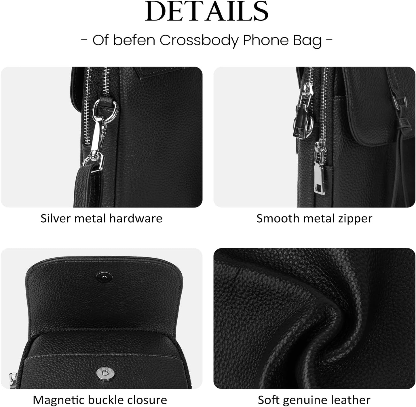 befen Genuine Leather Small Crossbody Bags for Women, Multi Pocket Cell Phone Crossbody Purse with RFID Blocking Card Slots