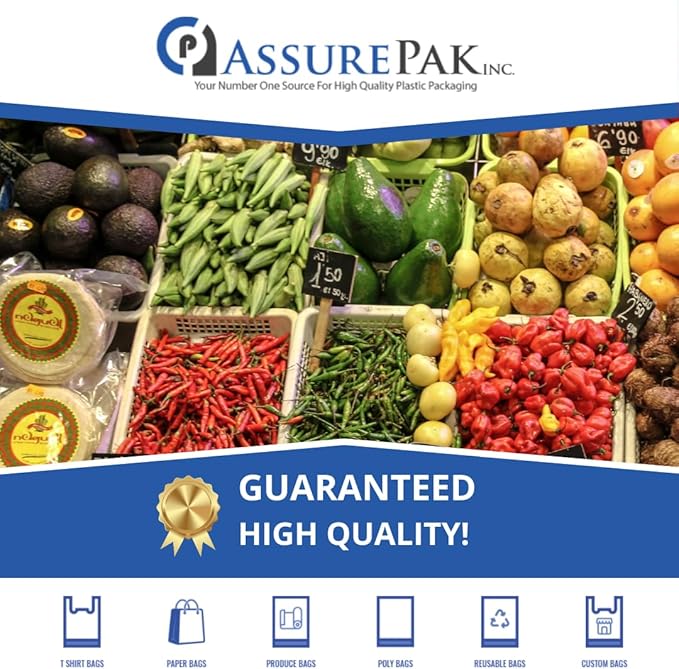 ASSUREPAK Clear Produce Bags Roll - 750 Bags - 15"x20" – for Grocery, Small Business, Reusable Produce Use, Food & Storage Needs, Garden Fresh, Narrow Profile, Kitchen Use