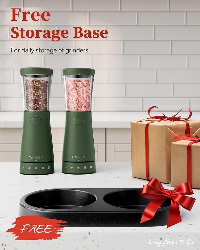 Electric Salt and Pepper Grinder Set with Storage Base, Stainless Steel Rechargeable Salt and Pepper Grinder Set with 4.5 oz Large Capacity, 1.8" Wide Mouth, Adjustable Coarseness, Ideal for Kitchen
