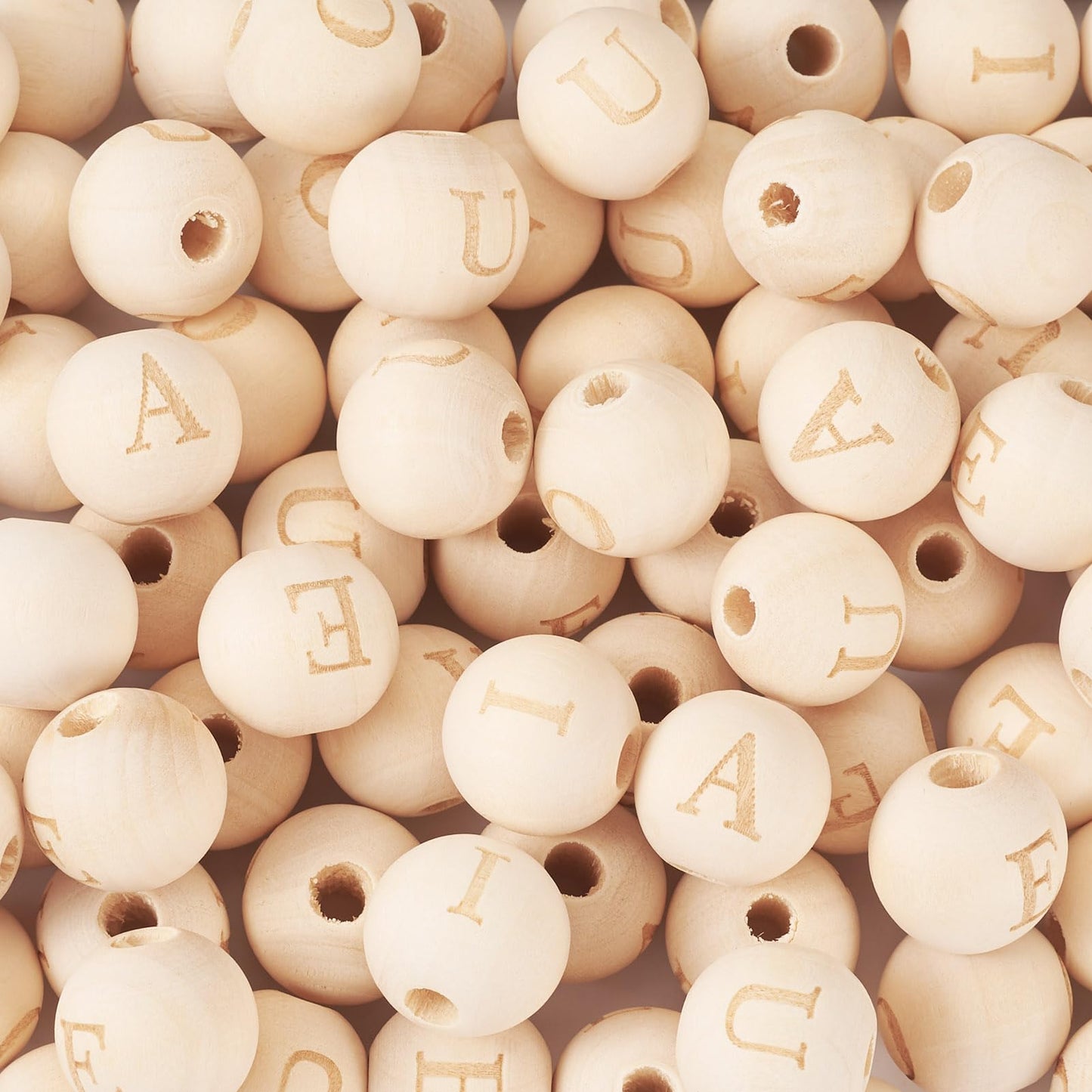 100 Pcs Letter Round Natural Wood Beads 16 mm Wood Letter Beads Unfinished Wooden European Large Hole Beads Garland Macrame Loose Spacer Beads for DIY Craft Bracelet Jewelry Making