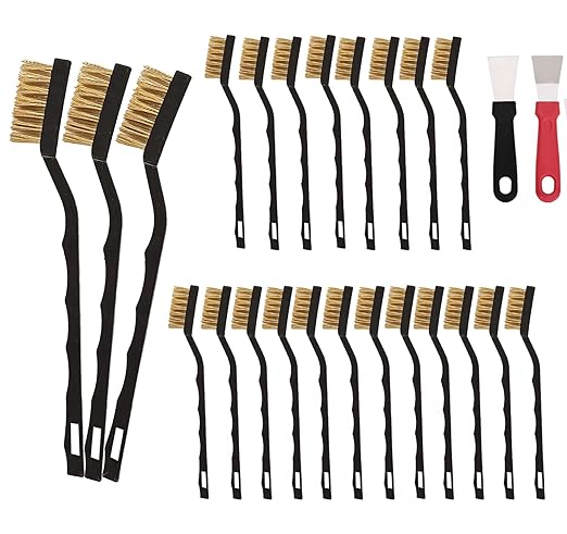 Mini Wire Brush Pure Brass Copper Wire Brush Set, Curved Handle Masonry Brush Wire Brush for Cleaning Welding Slag and Rust (Brass 20 Pcs)
