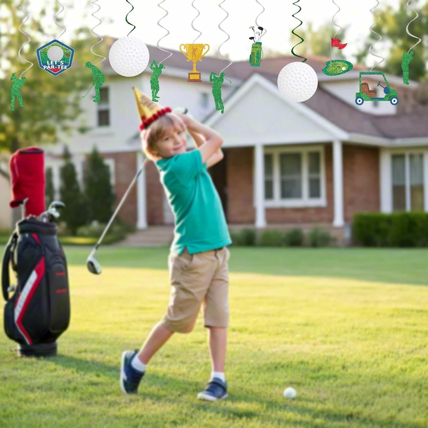 Golf Party Decorations Golf Birthday Hanging Swirls, Assembled and Ready to Use, Let's Partee Party Decor Supplies Boys Hanging Swirl Party Streamers 24pcs Golf Sports Themed Party Decor Banner