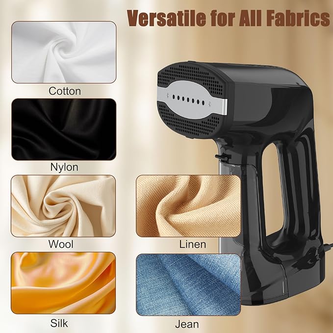 Vacuum Steamer for Clothes, Handheld Travel Steamer with 3200Pa Suction & Dual Mode, 30s Fast Heat-Up, Portable Instantly Dry Garment Steamer Iron (for 110-120V) - Black