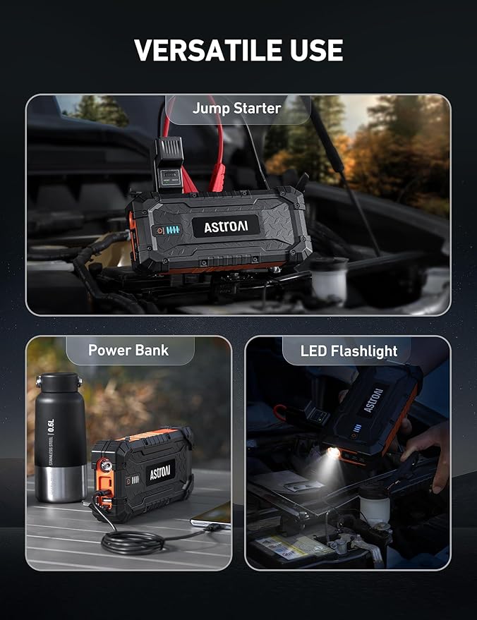 AstroAI S8 Ultra 4000A Car Jump Starter, Jump Box up to All Gas Engines & 12L Diesel, 12V Portable Power Bank with USB/Type-C Ports, 3 Modes LED Flashlight, Auto Battery Booster with Jumper Cable