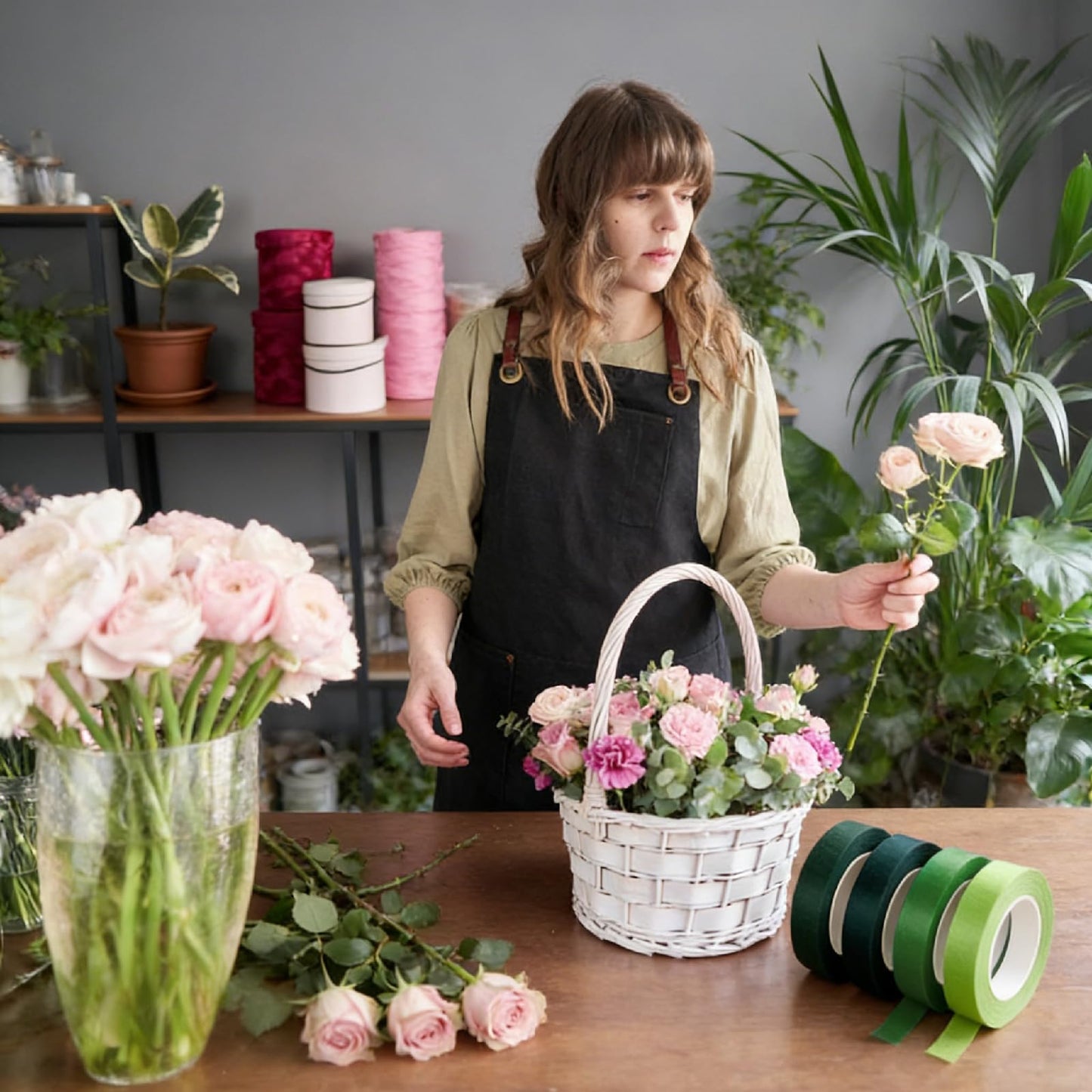 DOMMARE Flower Tape 1/2 Inch Floral Tape, 8Pcs Green Flower Wrapping Waterproof Tape, Flowers Bouquet Supplies for Bouquet Floral Arranging Flower Stem Wrapping, Wedding Bouquet, Wreath, 32 Yard
