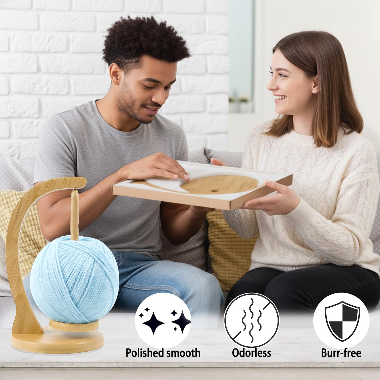 Yarn Holder for Crocheting and Knitting, Wooden Yarn Spinner with Magnetic Rotating Mechanism,Gift for Crocheter and Knitter(Natural)