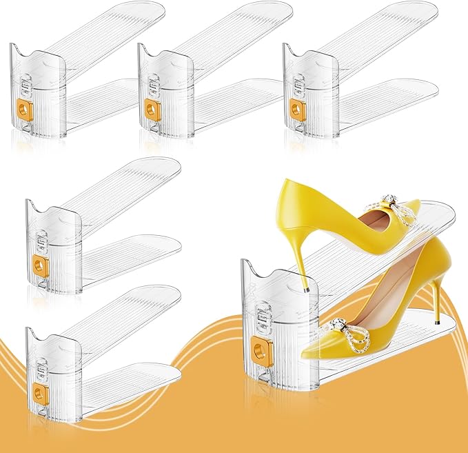 Shoe Slots Organizer for Closet, Shoe Stacker Organizer Double Layer Stack Shoe Rack, Shoes Display Shelf 50% Space Saver Storage Holder for Closet, 6PACK