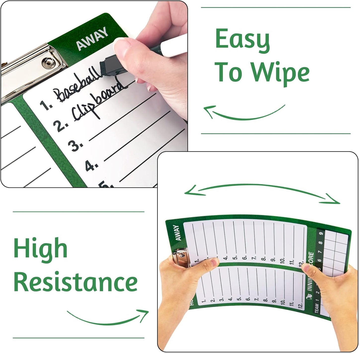 WISYOK Double-Sided Dry Erase Clipboard for Coaches, Baseball, Softball Lineup Board with Marker