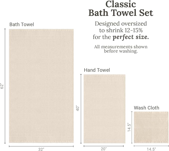 GILDEN TREE Waffle Towel Set Quick Dry Thin | 2 Bath Towels | 2 Hand Towels | 2 Washcloths, Classic Style (Cream)