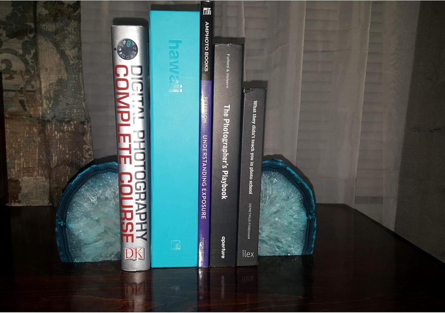 AMOYSTONE Teal Agate Bookends, Large Decorative Crystal Stone Ends 4-6 LBS for Heavy Books, Perfect for Study Room and Office Bookshelf Decor